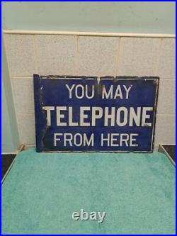 Vintage You May Telephone From Here Original Double-Sided Enamel Sign Vintage You May Telephone From Here Original Double-Sided Enamel Sign