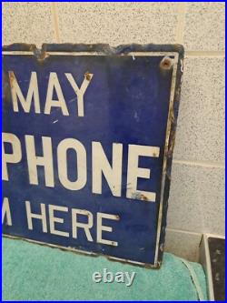 Vintage You May Telephone From Here Original Double-Sided Enamel Sign Vintage You May Telephone From Here Original Double-Sided Enamel Sign