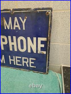 Vintage You May Telephone From Here Original Double-Sided Enamel Sign Vintage You May Telephone From Here Original Double-Sided Enamel Sign