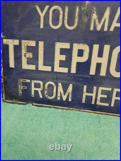 Vintage You May Telephone From Here Original Double-Sided Enamel Sign Vintage You May Telephone From Here Original Double-Sided Enamel Sign