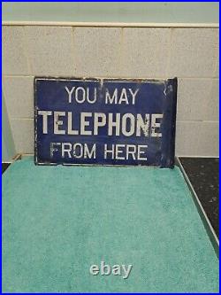Vintage You May Telephone From Here Original Double-Sided Enamel Sign Vintage You May Telephone From Here Original Double-Sided Enamel Sign