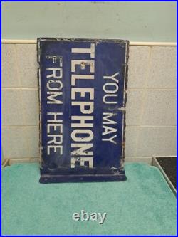 Vintage You May Telephone From Here Original Double-Sided Enamel Sign Vintage You May Telephone From Here Original Double-Sided Enamel Sign
