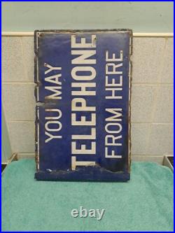 Vintage You May Telephone From Here Original Double-Sided Enamel Sign Vintage You May Telephone From Here Original Double-Sided Enamel Sign