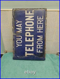 Vintage You May Telephone From Here Original Double-Sided Enamel Sign Vintage You May Telephone From Here Original Double-Sided Enamel Sign