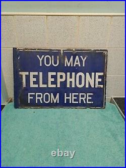 Vintage You May Telephone From Here Original Double-Sided Enamel Sign Vintage You May Telephone From Here Original Double-Sided Enamel Sign