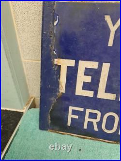 Vintage You May Telephone From Here Original Double-Sided Enamel Sign Vintage You May Telephone From Here Original Double-Sided Enamel Sign