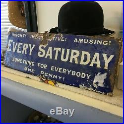 Vintage and collectible ENAMEL NEWSPAPER SIGN RARE AND OLD. ONE PENNY
