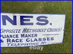 Vintage antique Enamel Advertising Sign Optician Binoculars Harrogate camera Old