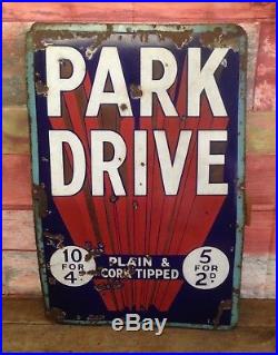 Vintage antique Park Drive enamel cigarette advertising sign large