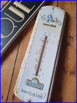Vintage antique old Original bicycle cycle enamel beer Advertising Thermometer