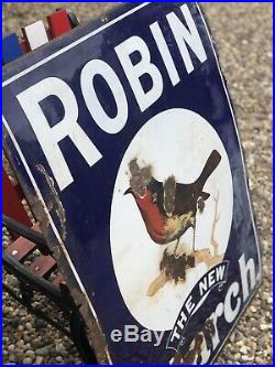 Vintage c1920s Original & Rare Large Robin Starch Heavy Enamel Advertising Sign