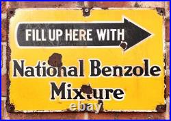 Vintage c1930s double sided National Benzole Petrol Oil Enamel Advertising Sign
