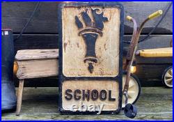 Vintage c1950s Pre Worboys SCHOOL Alloy Road Sign Not Enamel Advertising