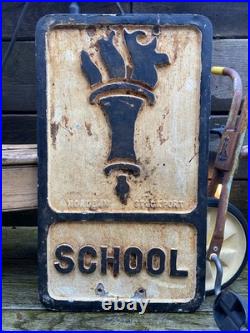 Vintage c1950s Pre Worboys SCHOOL Alloy Road Sign Not Enamel Advertising