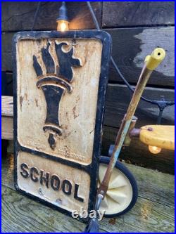 Vintage c1950s Pre Worboys SCHOOL Alloy Road Sign Not Enamel Advertising