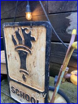 Vintage c1950s Pre Worboys SCHOOL Alloy Road Sign Not Enamel Advertising