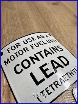 Vintage c. 1930's Tetraethyl Enamel Petrol Pump Sign Small Motoring Tin Can Mint