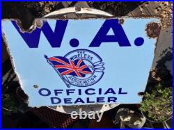 Vintage double sided enamel shop sign'W. A The Wireless Association Dealer