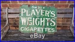 Vintage early 20C Smoke Players'Weights' Cigarettes double-sided Enamel sign