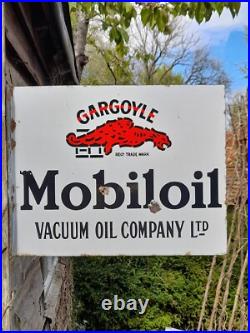 Vintage enamel Mobil oil sign, two sided