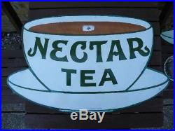 Vintage enamel Nectar Tea advertising sign, Enamel Repair To Green Edge. Great