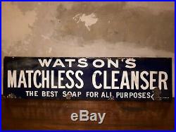Vintage enamel advertising shop sign Watson's Matchless Cleanser Soap
