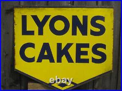 Vintage enamel double-sided LYONS CAKES advertising sign 15.5 x 17.5