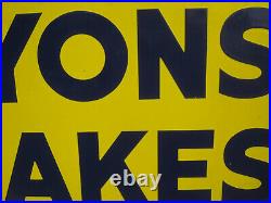 Vintage enamel double-sided LYONS CAKES advertising sign 15.5 x 17.5