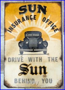 Vintage enamel looking sign SUN office insurance classic car