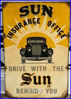 Vintage enamel looking sign SUN office insurance classic car