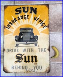 Vintage enamel looking sign SUN office insurance classic car