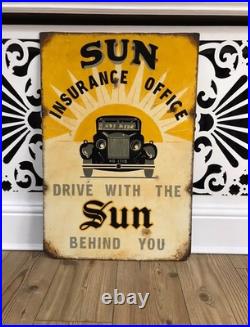 Vintage enamel looking sign SUN office insurance classic car