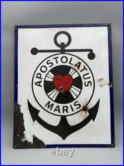 Vintage enamel sign APOSTOLATUS MARIS Ship Port 41cm x 51cm Vintage enamel sign APOSTOLATUS MARIS Ship Port 41cm x 51cm
