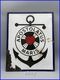 Vintage enamel sign APOSTOLATUS MARIS Ship Port 41cm x 51cm Vintage enamel sign APOSTOLATUS MARIS Ship Port 41cm x 51cm