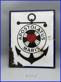 Vintage enamel sign APOSTOLATUS MARIS Ship Port 41cm x 51cm Vintage enamel sign APOSTOLATUS MARIS Ship Port 41cm x 51cm