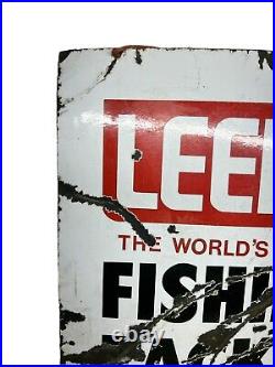 Vintage enamel sign, Leada fishing tackle and bait 61cm, 45cm