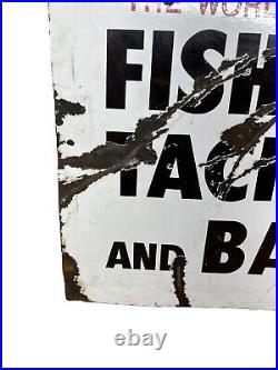 Vintage enamel sign, Leada fishing tackle and bait 61cm, 45cm