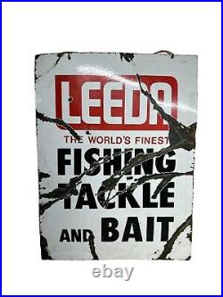 Vintage enamel sign, Leada fishing tackle and bait 61cm, 45cm