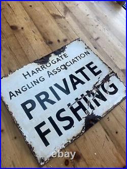 Vintage enamel sign advertising angling fishing Harrogate salvage