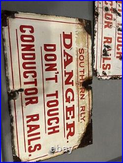 Vintage enamel signs X 2 Southern Railways Very Weathered Great Display Pieces