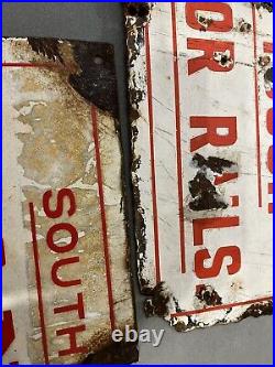 Vintage enamel signs X 2 Southern Railways Very Weathered Great Display Pieces