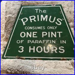 Vintage enamel signs original The Primus Consumes One Pint 3 Hours