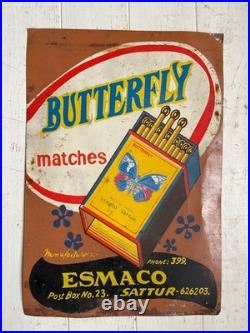 Vintage enamel tin sign advertsing matches butterfly india