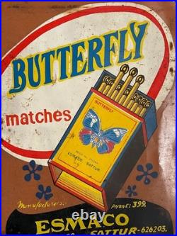 Vintage enamel tin sign advertsing matches butterfly india