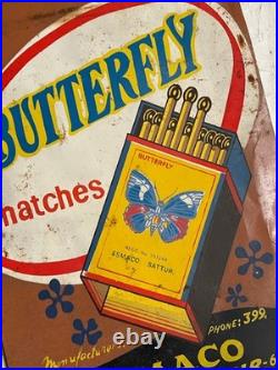 Vintage enamel tin sign advertsing matches butterfly india