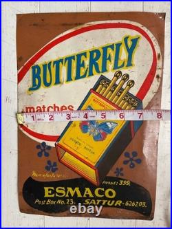 Vintage enamel tin sign advertsing matches butterfly india