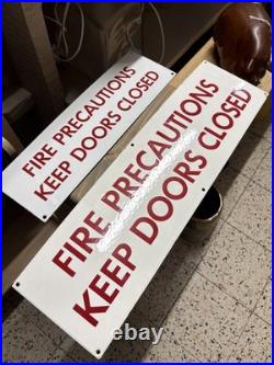 Vintage enamel warning sign X2 Ex london transport (Fire Precautions) Unused