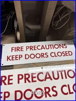 Vintage enamel warning sign X2 Ex london transport (Fire Precautions) Unused