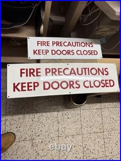 Vintage enamel warning sign X2 Ex london transport (Fire Precautions) Unused