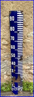 Vintage enamel water river depth gauge sign 1m x 15cm cobalt blue white